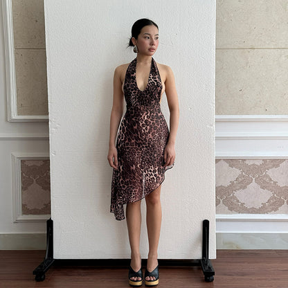 Robe asymétrique à col halter pour femmes avec motif léopard Chic und Stil