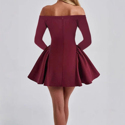 Femmes Élégante Robe Mince À Épaules Nues Avec Décolleté En V Profond Et Manche Longue Chic und Stil