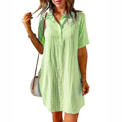 Robe chemise décontractée pour femmes avec motif à carreaux et poches pratiques Chic und Stil