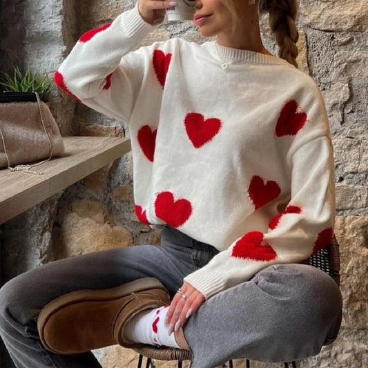 Dames Pull Confortable avec Motif Cœur Chic und Stil