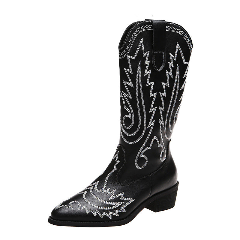 Bottes cowboy pour femmes avec des ornements à la mode et un élégant talon Chic und Stil