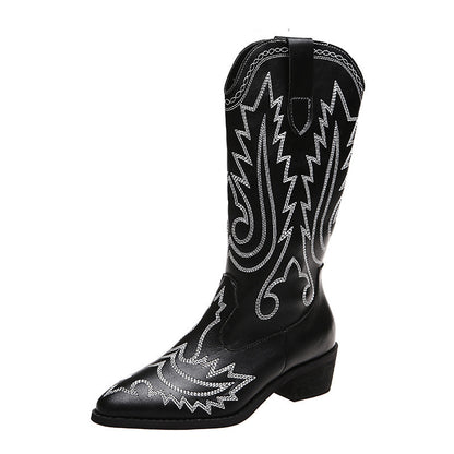 Bottes cowboy pour femmes avec des ornements à la mode et un élégant talon Chic und Stil