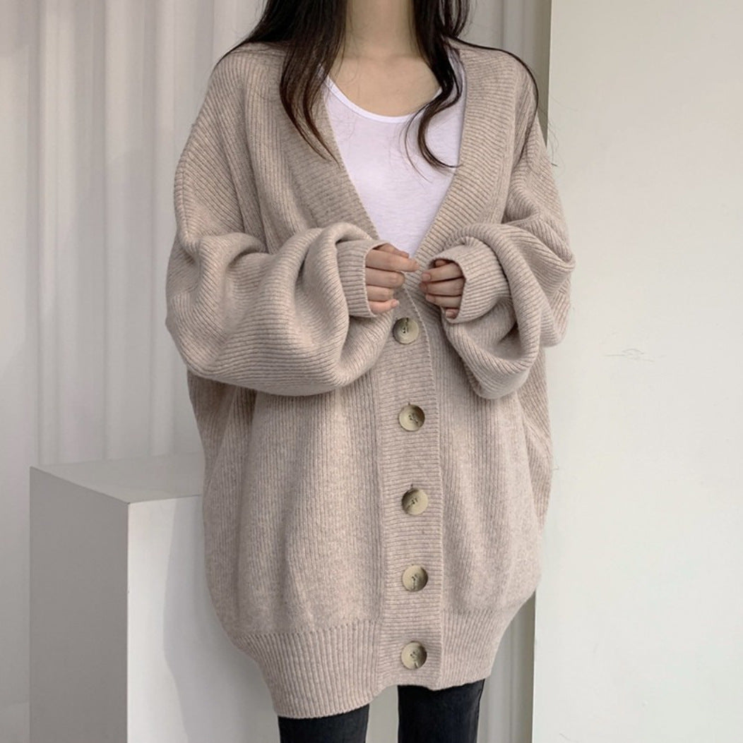 Dames confortable cardigan en tricot oversized avec de grands boutons Chic und Stil