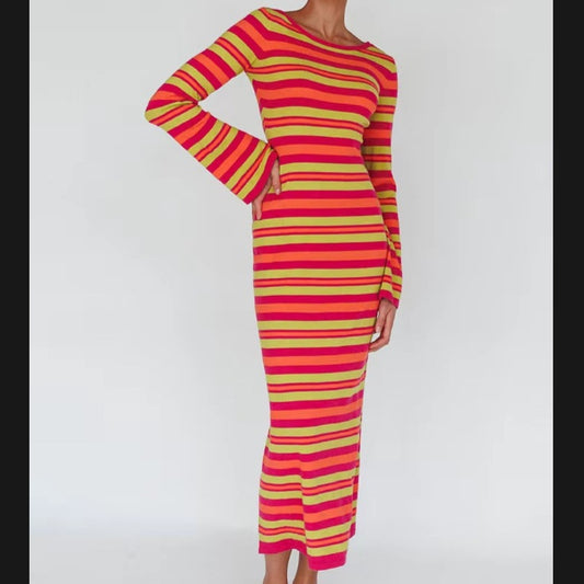 Robe à manches longues pour femmes au look rayé tendance Chic und Stil