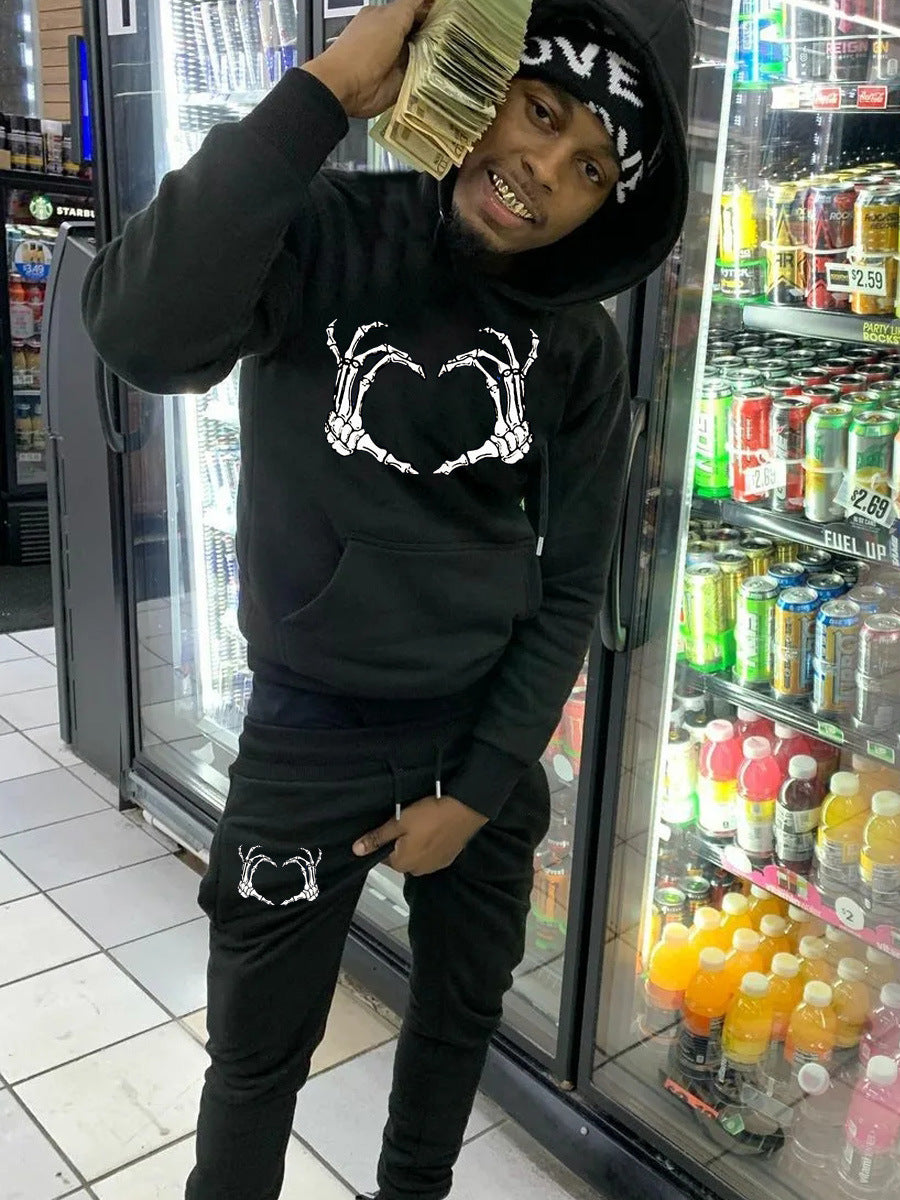 Women's hoodie and jogger pants set with spooky skeleton pattern Chic and Style