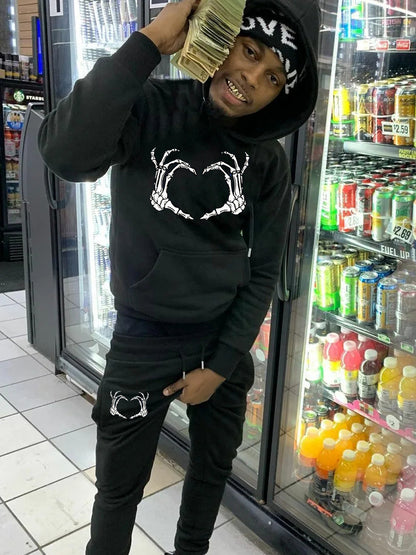 Women's hoodie and jogger pants set with spooky skeleton pattern Chic and Style