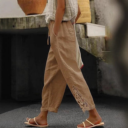 Airy linen trousers for ladies with decorative embroidery Chic and Style