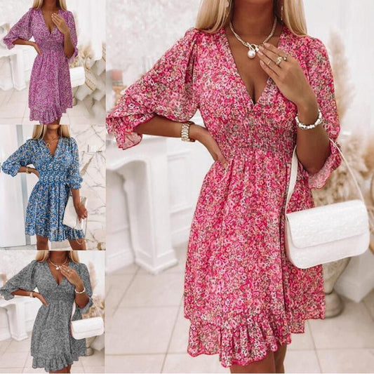 Dames Robe mini ludique avec décolleté en V et manches aérées Chic und Stil