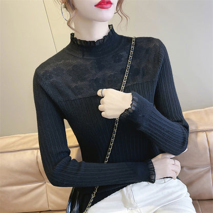 Pull femme avec empiècement floral en dentelle et structure en côtes Chic und Stil