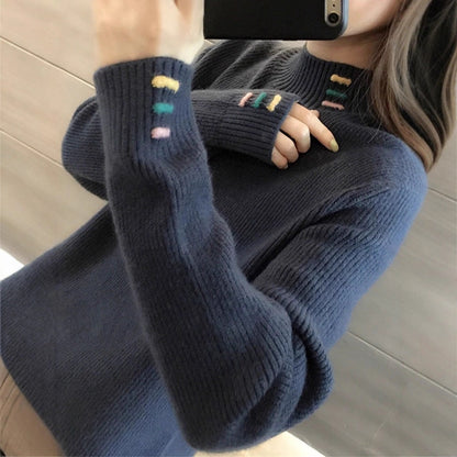 Casual pullover for ladies with ribbed structure and colorful accents Chic and Style