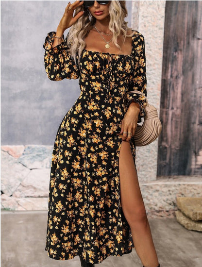 Robe maxi femme avec fente profonde et design floral Chic und Stil
