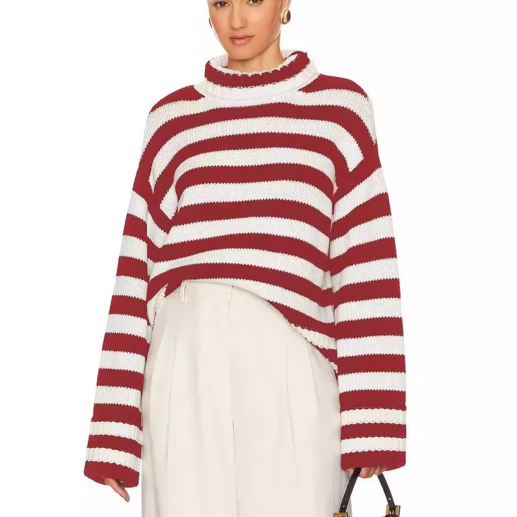 Pullover court pour femmes avec larges rayures Chic und Stil
