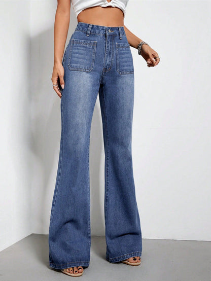 Jeans à jambes larges taille haute pour femmes avec poches décoratives Chic und Stil