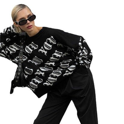 Pull en tricot décontracté pour femmes avec une inscription moderne et une coupe ample Chic und Stil