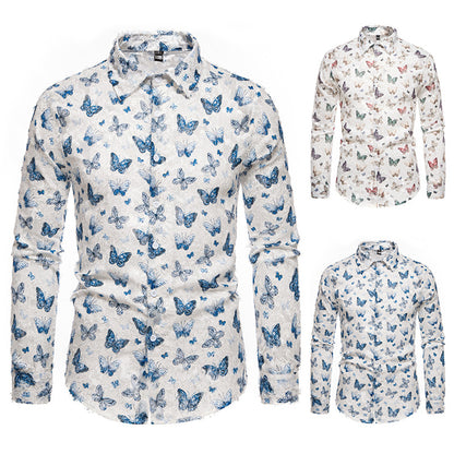 Chemise à manches longues pour hommes avec un motif de papillon accrocheur et en tissu de coton de haute qualité Chic und Stil