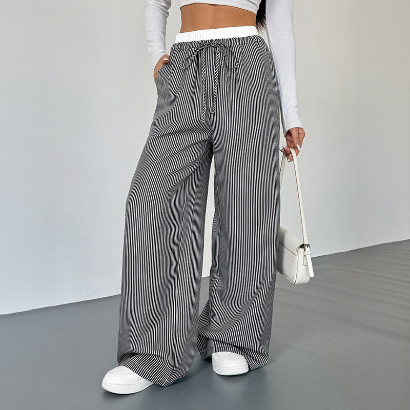 Wide striped pants for women with drawstring belt Chic und Stil
