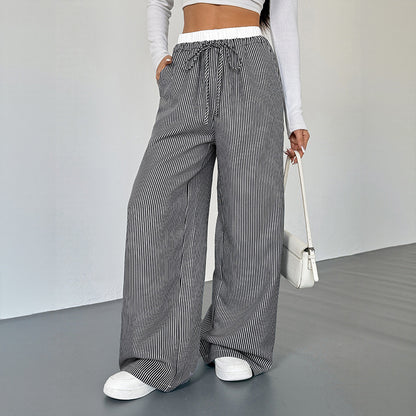 Wide striped pants for women with drawstring belt Chic und Stil