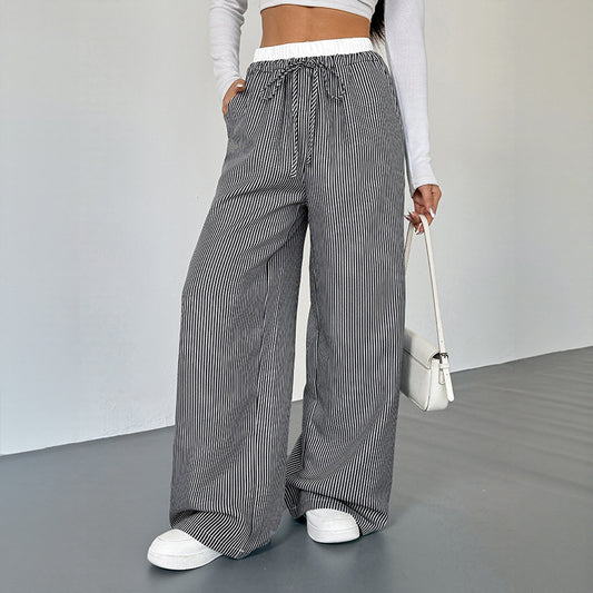 Wide striped pants for women with drawstring belt Chic und Stil