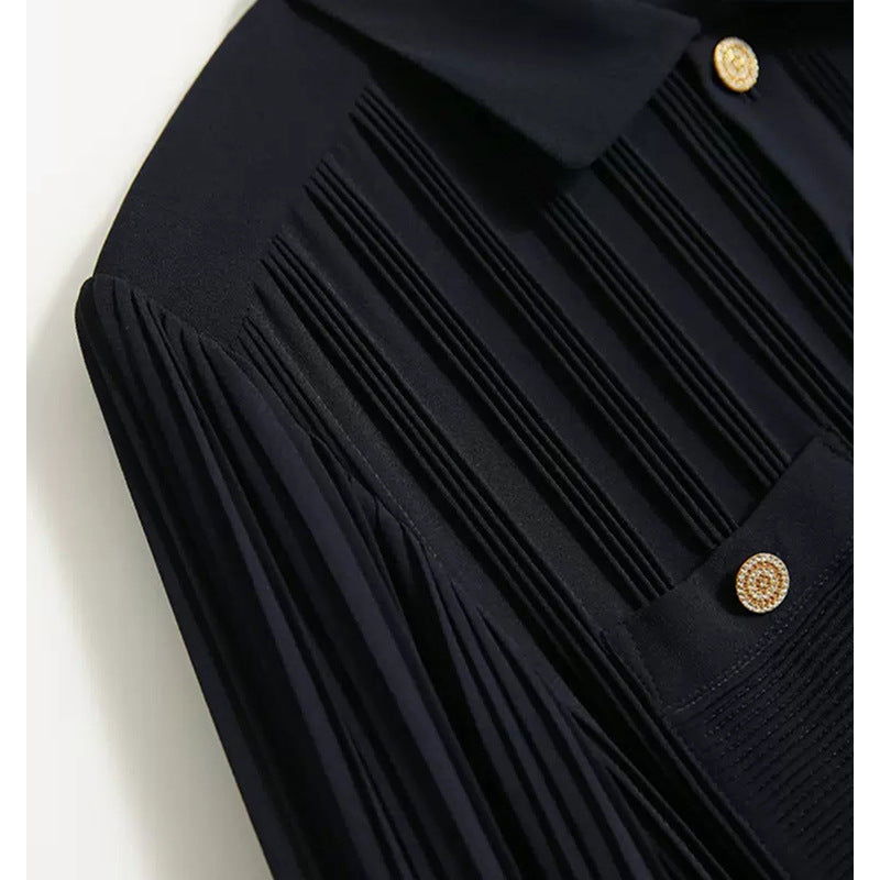 Robe maxi plissée pour femme avec détails de boutons Chic und Stil