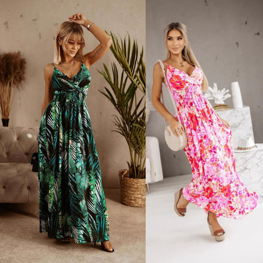 Robe Maxi pour femmes avec imprimé de feuilles tropicales Chic und Stil