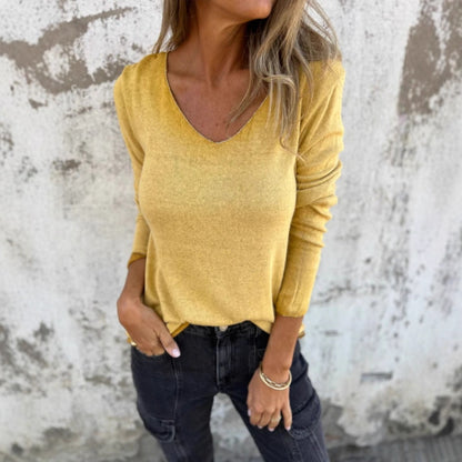 Chemise décontractée à manches longues à col en V pour femmes Chic und Stil