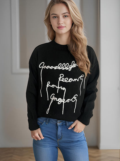 Pull décontracté pour femmes avec inscription créative Chic und Stil