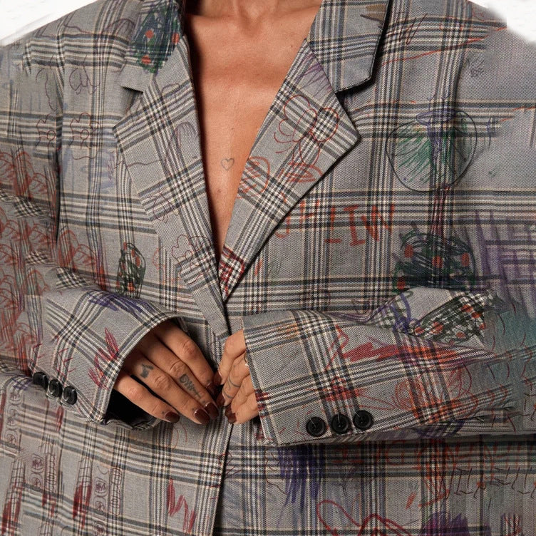 Dames Blazer à carreaux tendance avec ceinture à la taille et coupe décontractée Chic und Stil