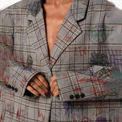 Dames Blazer à carreaux tendance avec ceinture à la taille et coupe décontractée Chic und Stil