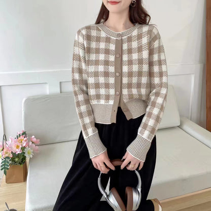 Dames Gilet à carreaux avec col rond et fermeture à boutons Chic und Stil