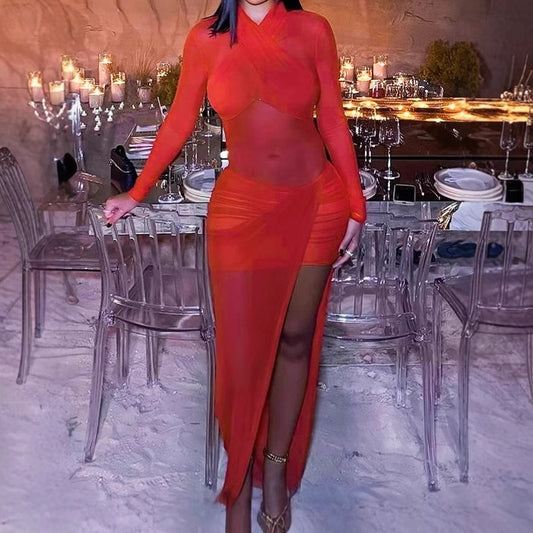 Robe maxi femme off-shoulder avec des accents transparents et un ourlet flottant Chic und Stil