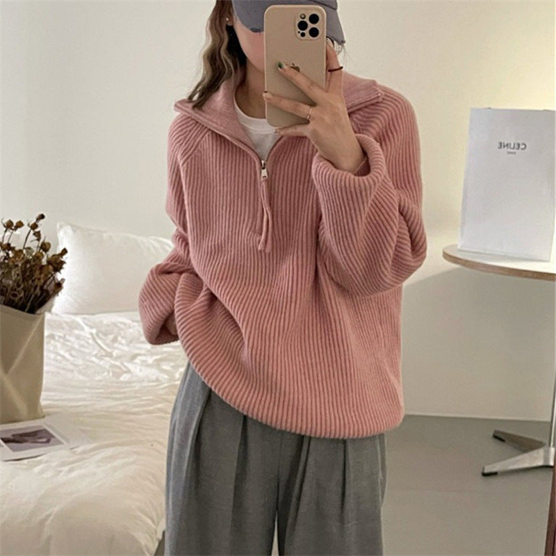 Dames léger pull en tricot avec col haut et fermeture éclair décorative Chic und Stil