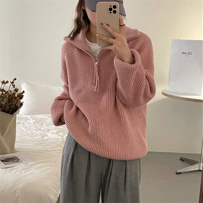 Dames léger pull en tricot avec col haut et fermeture éclair décorative Chic und Stil