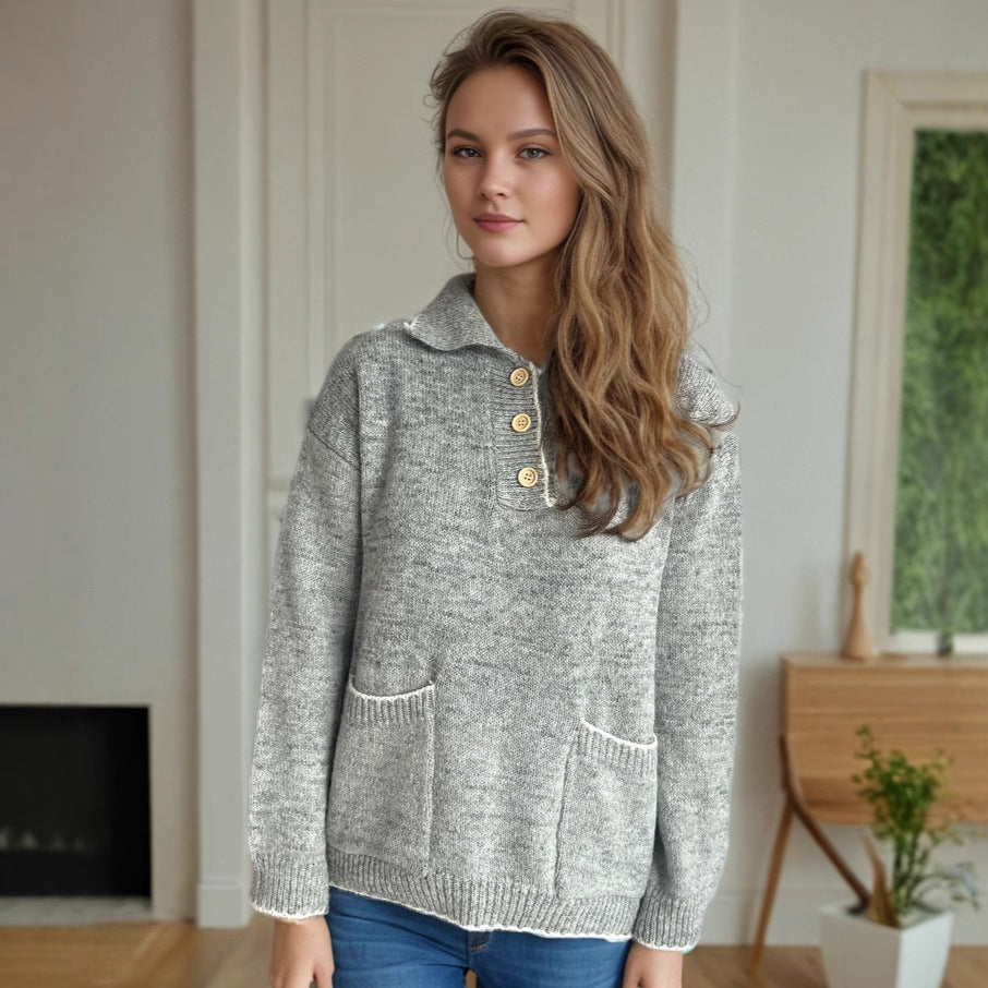 Pull femme avec col contrasté et boutons décoratifs Chic und Stil