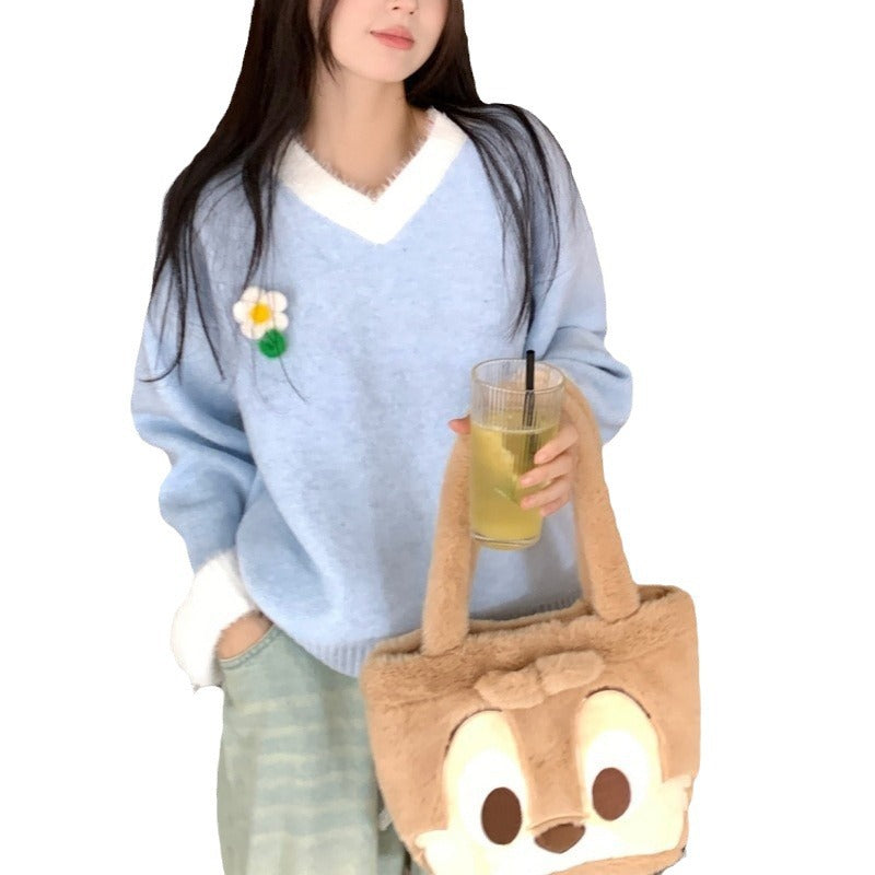 Pull en Viscose pour Femmes avec Décolleté en V et Broderie de Fleurs Chic und Stil