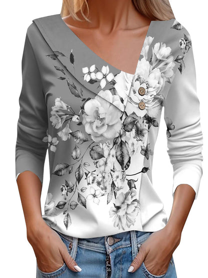 Chemisier dames avec application florale et détails de boutons modernes Chic und Stil