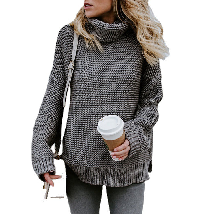 Pull en gros tricot pour femmes avec col haut et épaules tombantes Chic und Stil