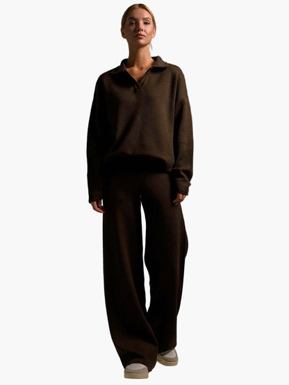 Chic und Stil | Loungewear set - Oversized sweater with collar and wide pants - Perfect for home and leisure