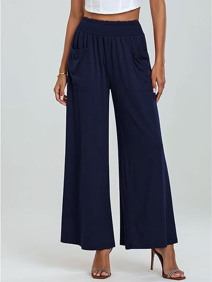 Wide Palazzo pants for women with elastic waistband and practical pockets Chic and Style