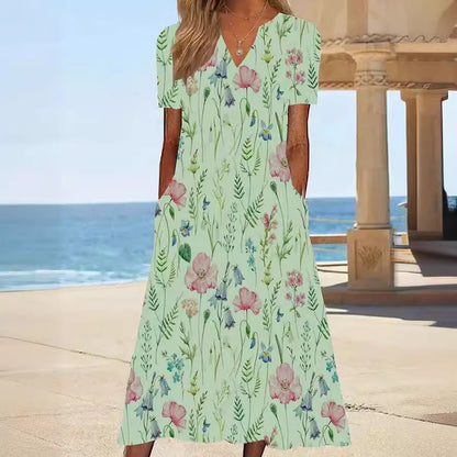 Robe d'été à motif floral pour femmes avec poches Chic und Stil