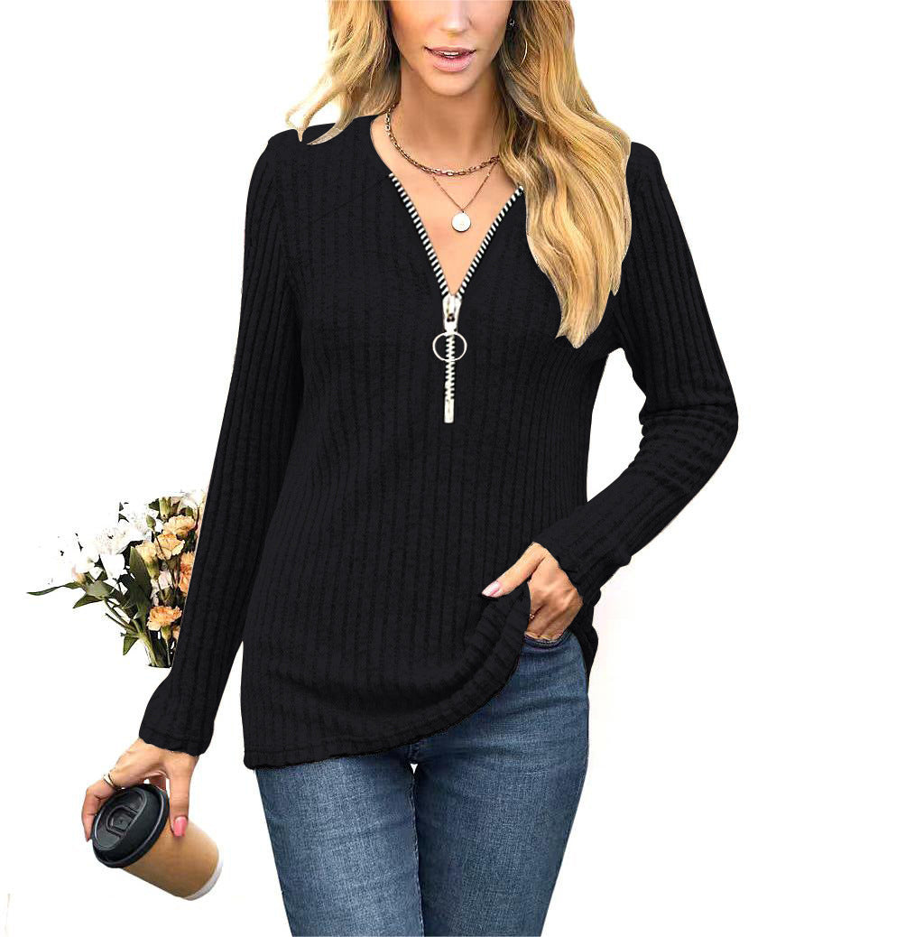 Pull femme avec zipper de haute qualité et design en côtes fines Chic et Stil
