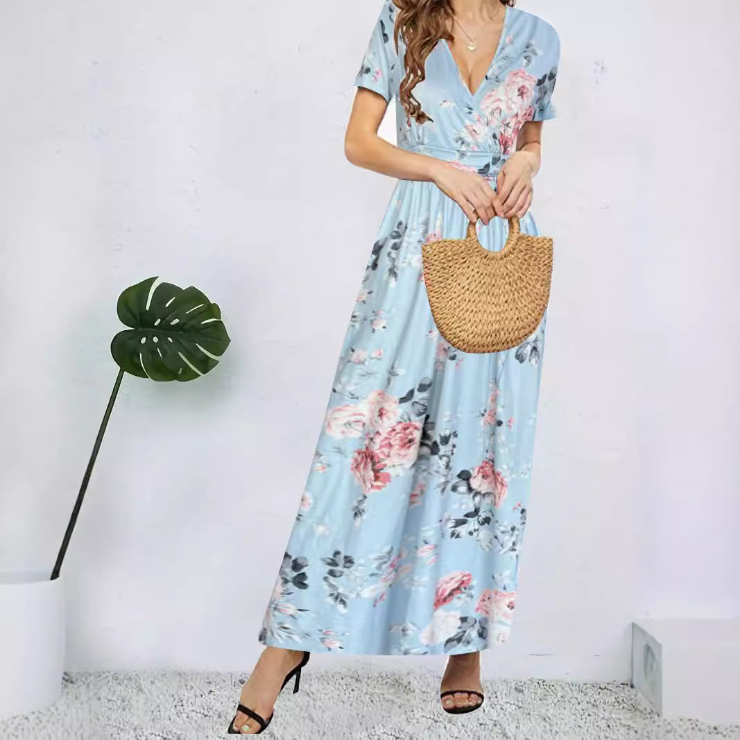 Robe maxi femme avec décolleté en V profond et design floral Chic und Stil