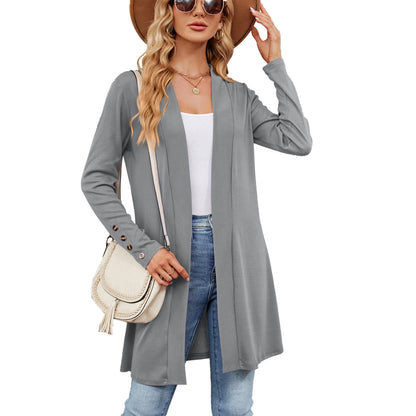 Cardigan longline pour femmes avec des détails de boutons tendance et une fermeture avant ouverte Chic und Stil