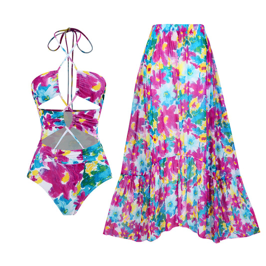 Women's swimsuit set and maxi skirt with a floral design Chic and Style