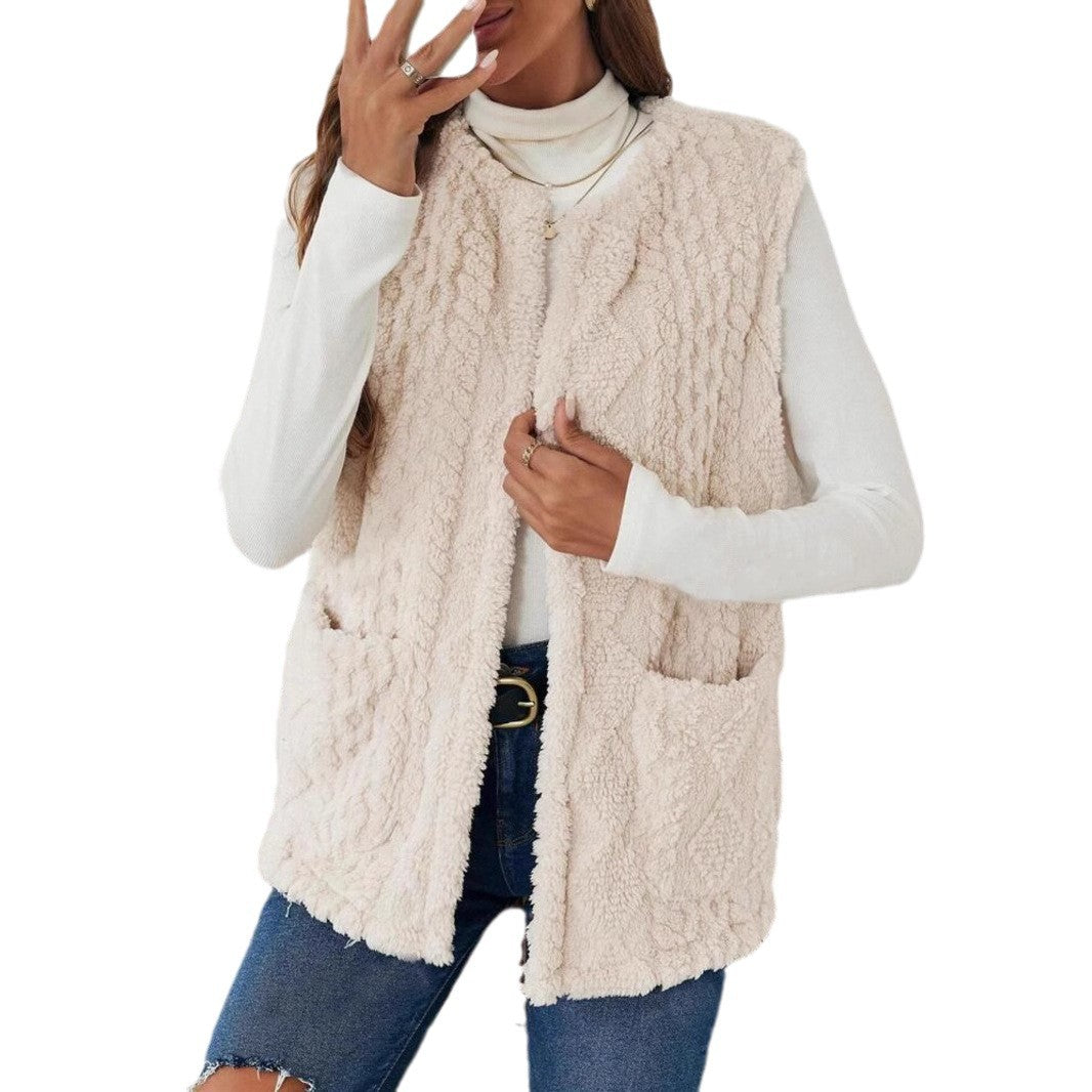 Dames Gilet en Fleece avec Grandes Poches Chic und Stil