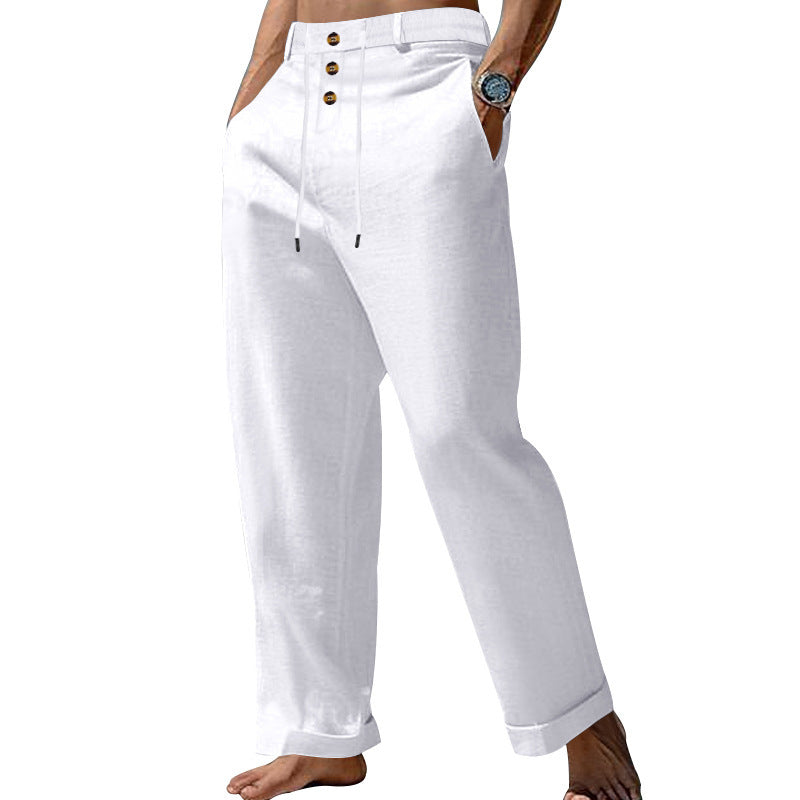 Casual linen pants for men with elastic waist and trendy button details Chic und Stil