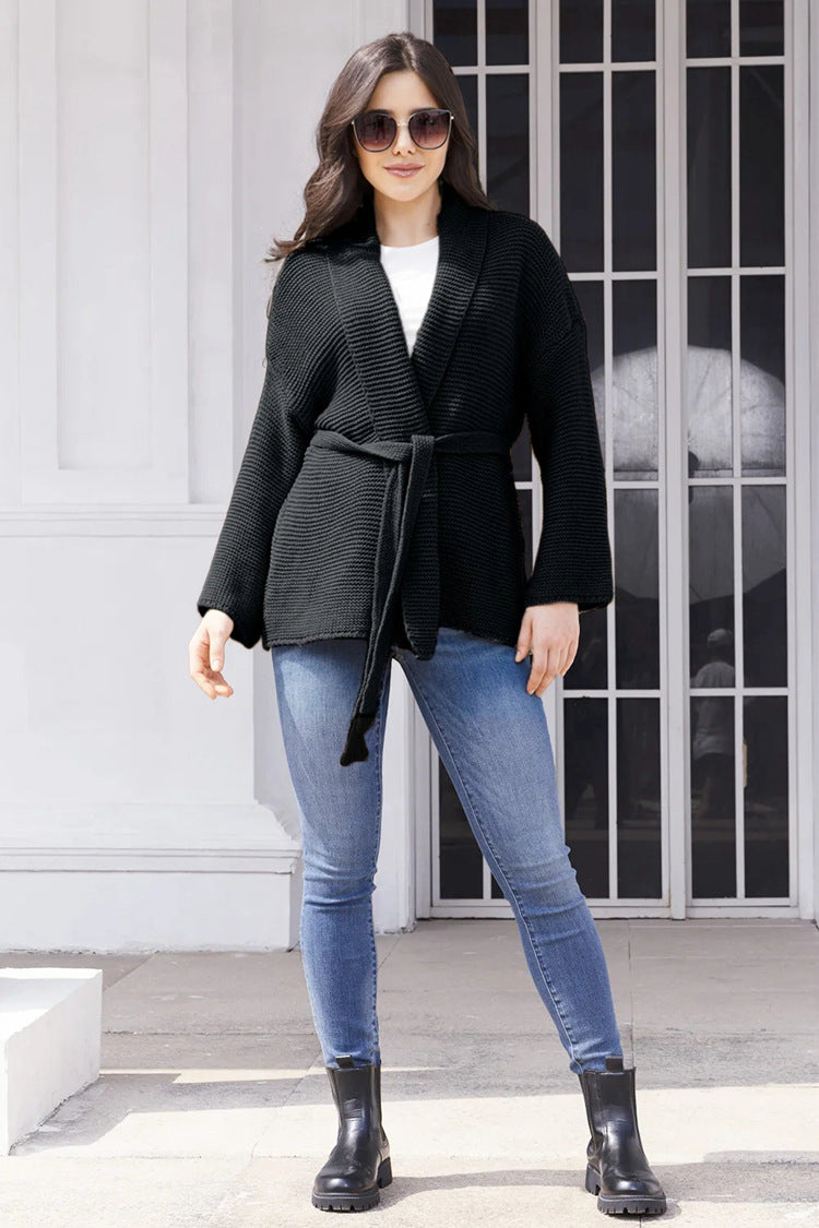 Dames Cardigan en tricot confortable avec ceinture à la taille et coupe ample Chic und Still