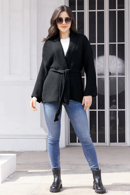 Dames Cardigan en tricot confortable avec ceinture à la taille et coupe ample Chic und Still