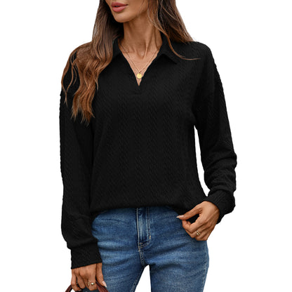 Chemise polo à manches longues pour femmes avec surface tricotée structurée Chic und Stil