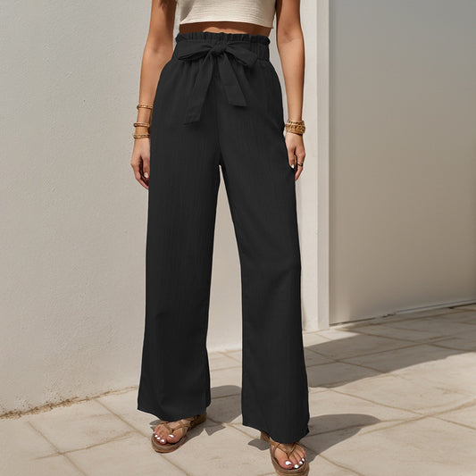 High-waisted wide-leg pants for women with bow detail Chic und Stil