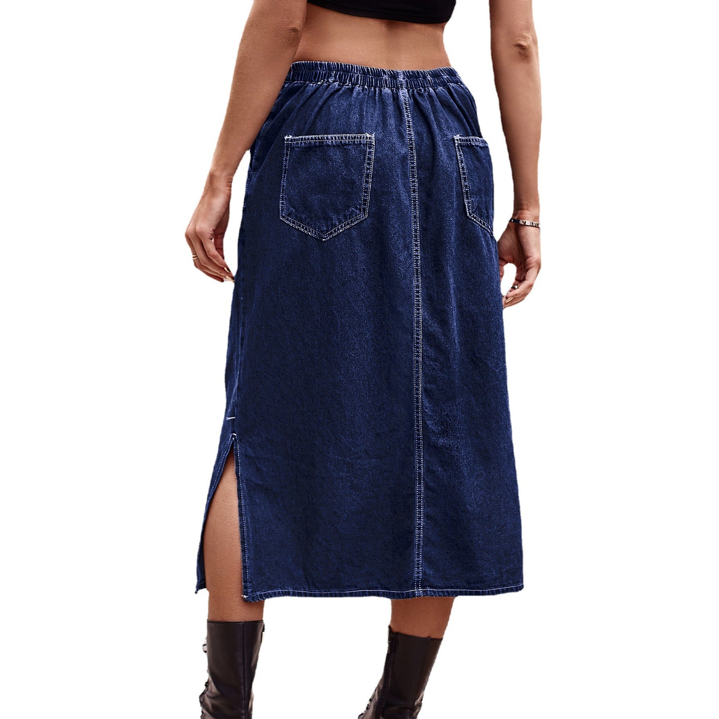 Jupe maxi en denim pour dames avec fente latérale et poches pratiques Chic und Stil